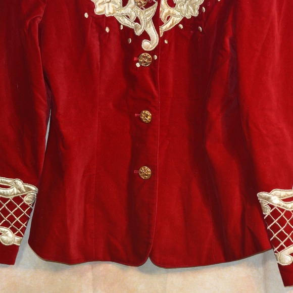 REd Velvet Blazer Embellished in Gold Applicae Sz 38 /M - Picture 2 of 10